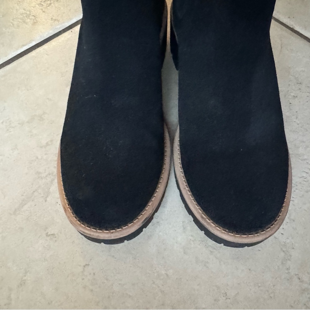 Waterproof Blondo Black Suede Ankle Booties with Tan Sole - Picture 5 of 12